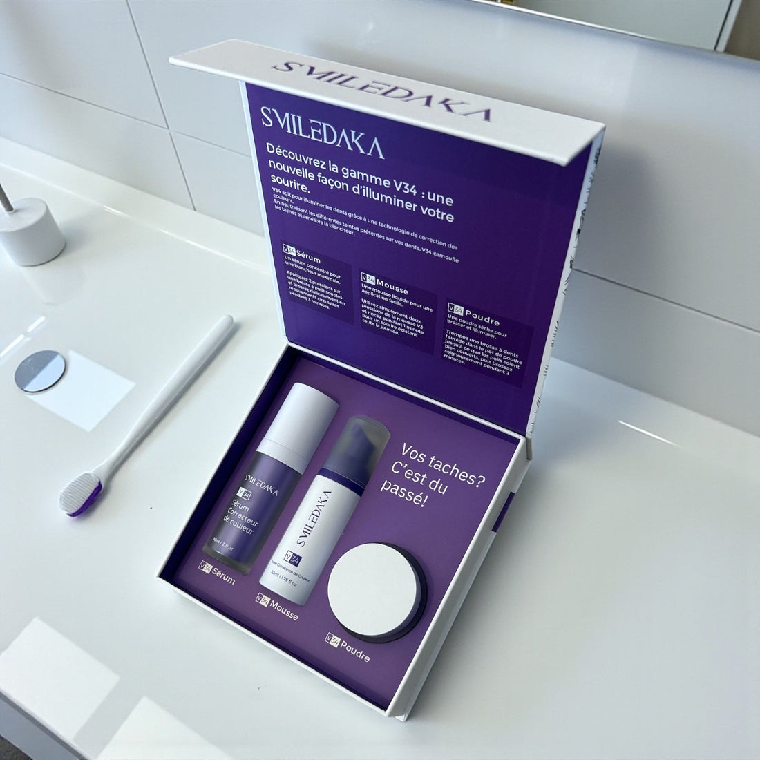 Kit Mon rituel blancheur SmileDaka : sérum, mousse et poudre correctrice sans peroxyde
